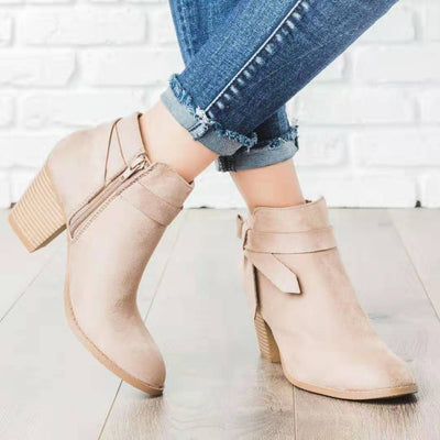 Short round toe bow side zip Martin boots