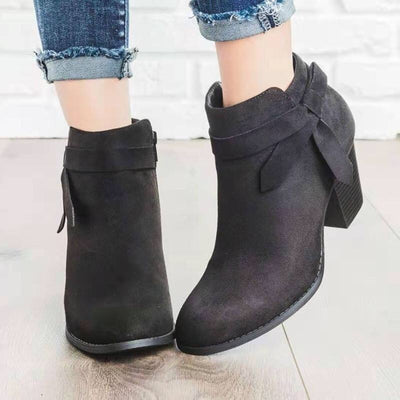 Short round toe bow side zip Martin boots
