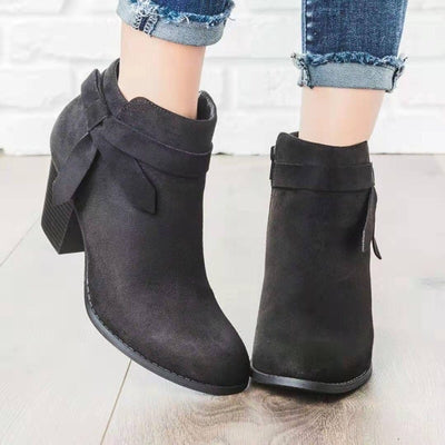 Short round toe bow side zip Martin boots