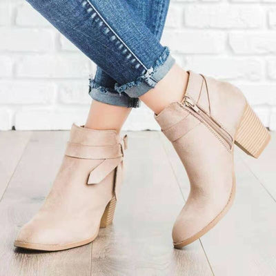 Short round toe bow side zip Martin boots
